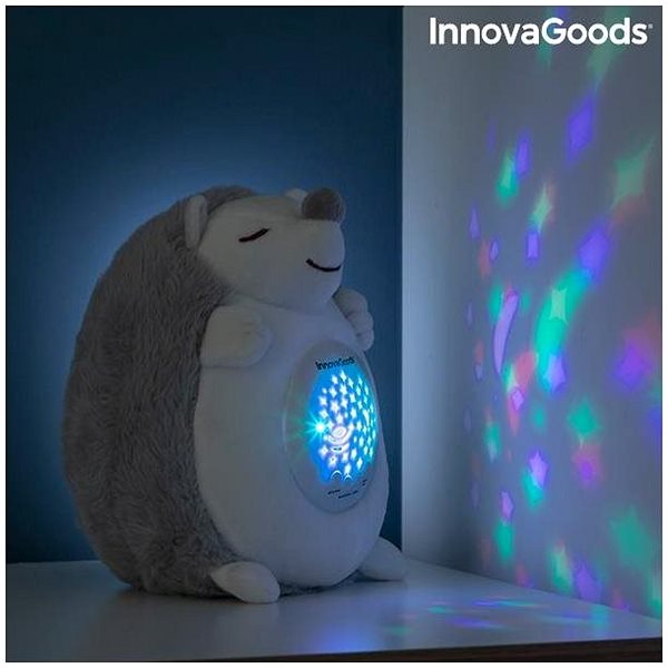 Plyšová hračka InnovaGoods Spikey plyšový ježko s bielym šumom a projektorom na spanie ...