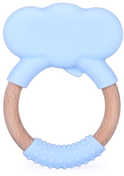 Elpinio wooden teether with silicone elephant - blue .