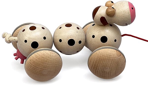 Ulanik Caterpillar Cow pull-along toy on a string.
