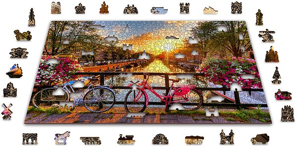 Puzzle Woden City Dřevěné puzzle Kola v Amsterdamu 2v1, 1010 dílků eko ...