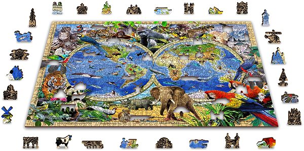 Puzzle Woden City Dřevěné puzzle Mapa Říše zvířat 2v1, 1010 dílků eko ...