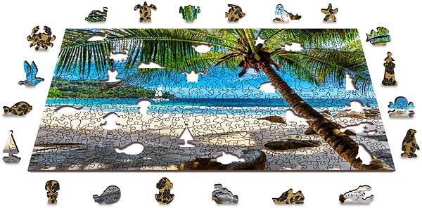 Puzzle Woden City Dřevěné puzzle Pláž na Paradise Island, Karibské moře 2v1, 505 dílků eko ...