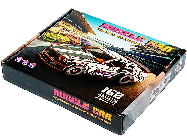 Fa puzzle BusyKids 3D építőkészlet, fa - Muscle Car, fehér ...
