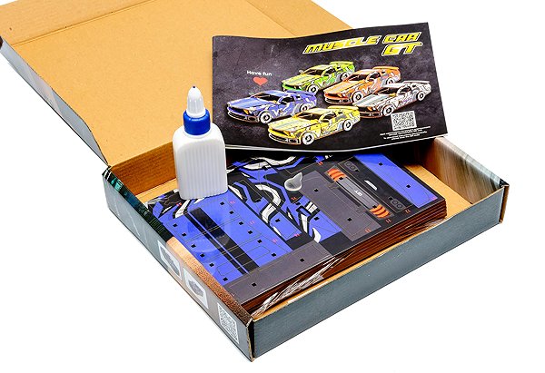 Holzpuzzle BusyKids 3D-Holzbausatz Muscle Car blau ...