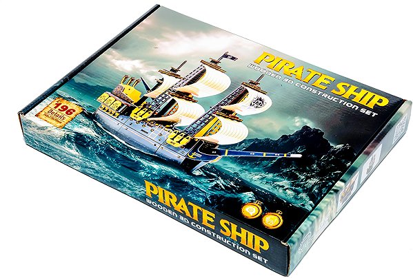 Fa puzzle BusyKids 3D építőkészlet, fa - Kalózhajó ...