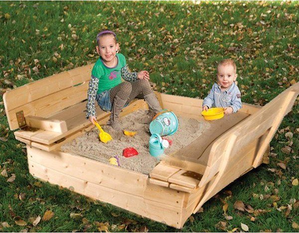 Sandpit with cover and benches 120 sandpit.