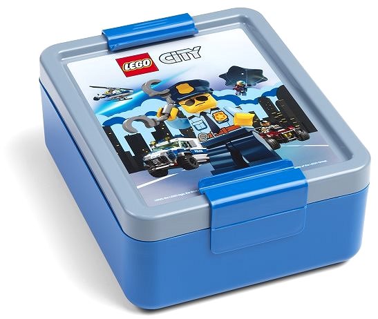 Desiatový box LEGO City svačinová sada (fľaša a box) – modrá Bočný pohľad