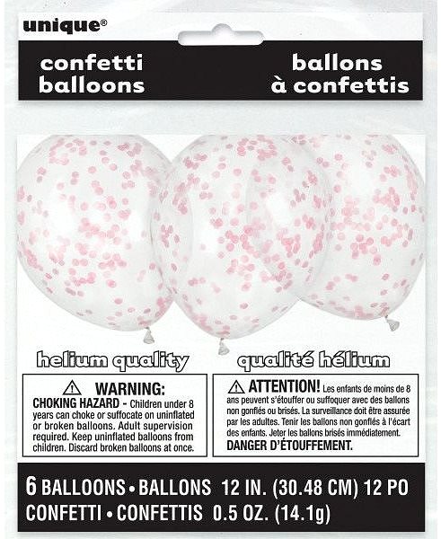 Balóny Balóniky 30cm – priehľadné s ružovými konfetami – 6 ks ...