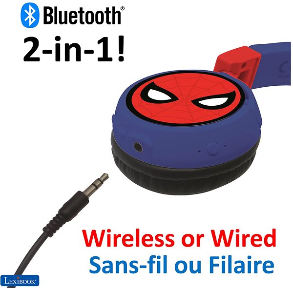 Vezeték nélküli fül-/fejhallgató Lexibook Spider-man Fejhallgató 2 az 1-ben Bluetooth® biztonságos hangerővel gyermekek számára Csatlakozási lehetőségek (portok)