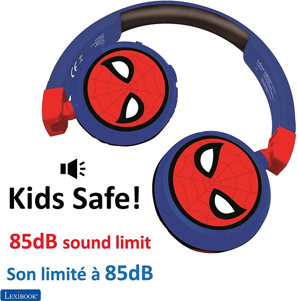 Vezeték nélküli fül-/fejhallgató Lexibook Spider-man Fejhallgató 2 az 1-ben Bluetooth® biztonságos hangerővel gyermekek számára Jellemzők/technológia