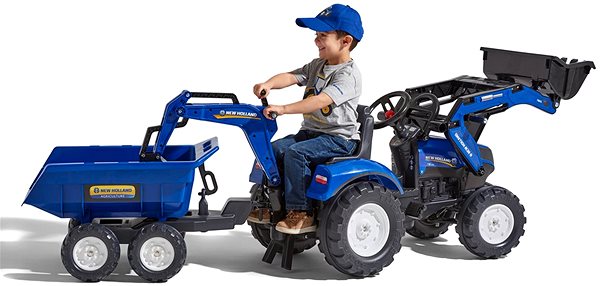 Trettraktor Tretschlepper New Holland T blau mit vorderer und hinterer Schaufel ...