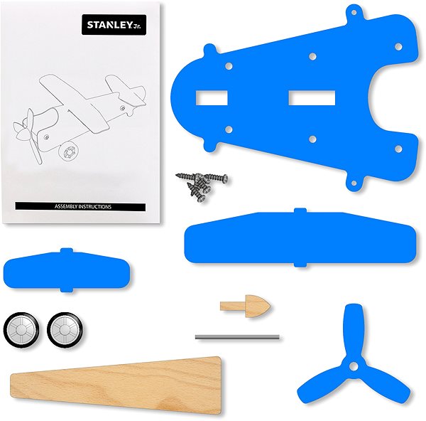 Építőjáték Stanley Jr. OK038-SY Építőjáték - repülőgép, fa Csomag tartalma