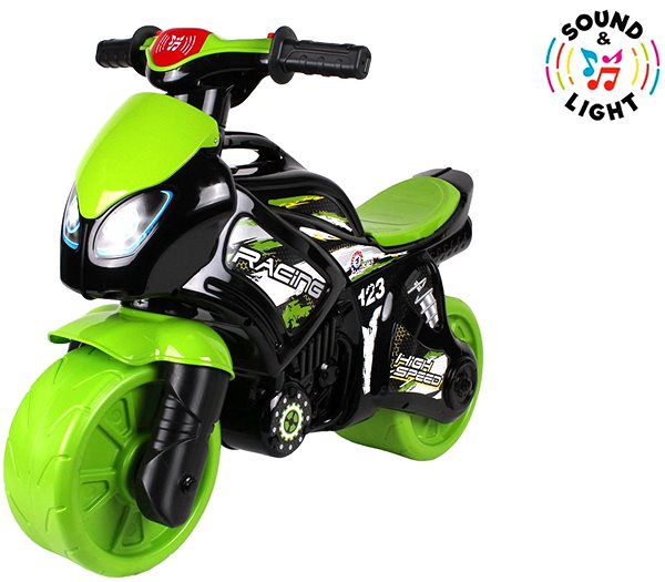 Futóbicikli Motorkerékpár zöld-fekete Oldalnézet