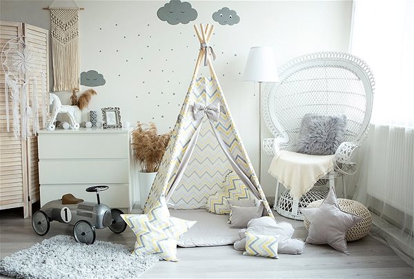Tent for Children BabyTýpka teepee Zigzag yellow grey Lifestyle