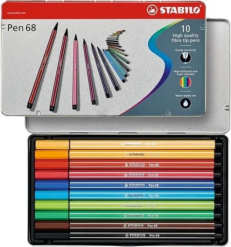 Fixy STABILO Pen 68 kovové pouzdro 10 barev Vlastnosti/technologie