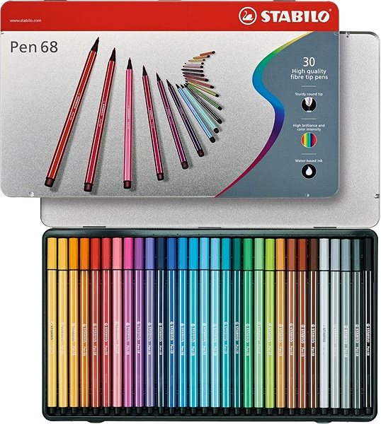 Fixky STABILO Pen 68, 30 ks, kovové puzdro Vlastnosti/technológia