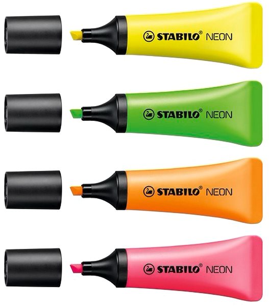 Textmarker STABILO NEON 4 Marker im Netz (orange, grün, gelb, pink) Mermale/Technologie