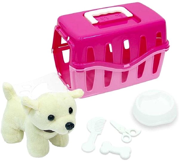 Kuscheltier Hund in einer rosa Versandbox ...