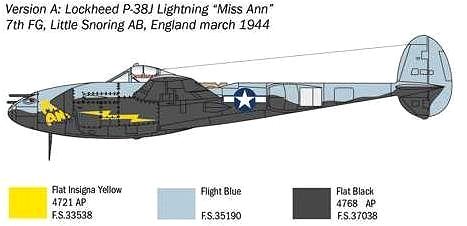 Model Kit aircraft 1446 - P-38J 'Lightning' plastic model.