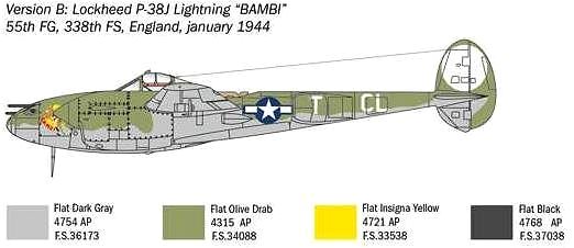 Model Kit aircraft 1446 - P-38J 'Lightning' plastic model.