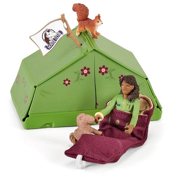 Figures Schleich Sarah with Horse and Animals Camping Features/technology