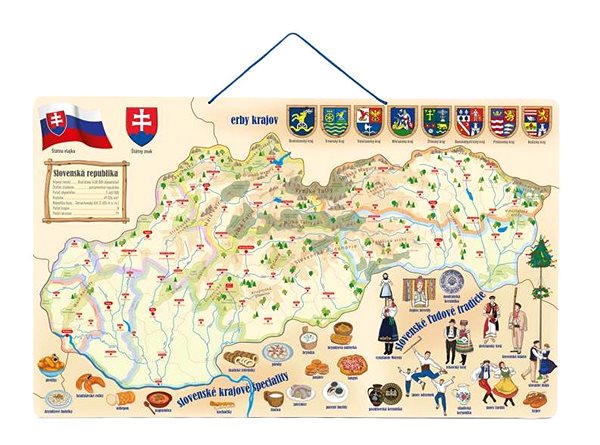 Mapa Woody Magnetická mapa Slovenska s obrázkami a spoločenská hra 3 v 1 ...