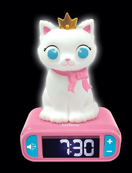 Ébresztőóra Lexibook ébresztőóra éjszakai fénnyel, 3D-s macskás designnal és hanghatásokkal Jellemzők/technológia