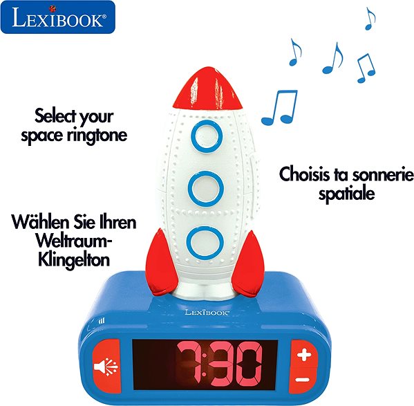 Budík Lexibook Budík s nočným svetlom a 3D dizajnom rakety a zvukovými efektmi Vlastnosti/technológia