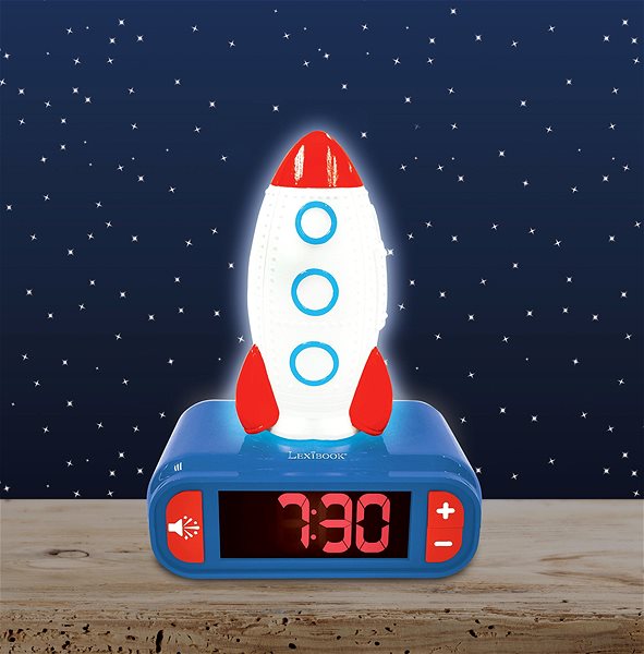 Budík Lexibook Budík s nočným svetlom a 3D dizajnom rakety a zvukovými efektmi Lifestyle