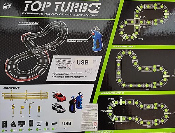 Slot Car Track Car Track with USB Charging - 2 Cars - 340cm Back page