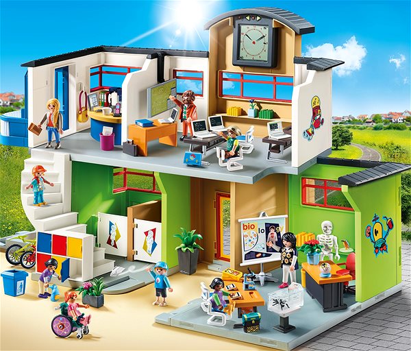 Building Set Playmobil 9453 Furnished School Building Lateral view