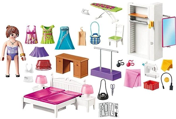 Building Set Playmobil 70208 Bedroom with Sewing Machine Package content