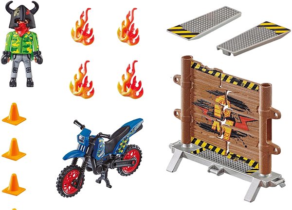 Building Set Playmobil 70553 Stunt Show Motorbike with Fire Wall Package content
