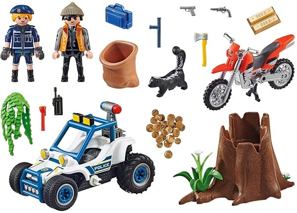 Building Set Playmobil 70570 Police SUV: Pursuit of the Treasure Robber Package content