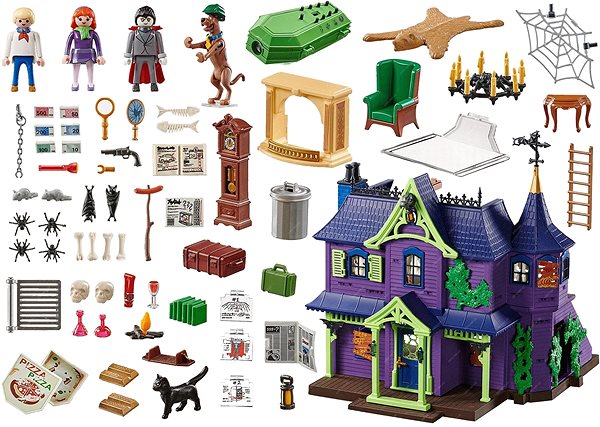 Építőjáték Playmobil 70361 Scooby-Doo! Kaland a kísértetházban Csomag tartalma