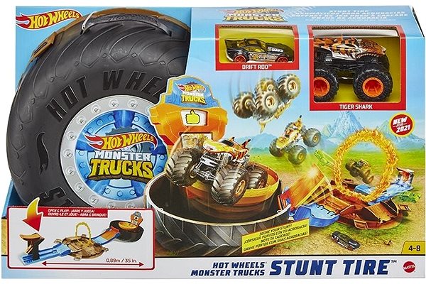Autópálya játék Hot Wheels Monster Trucks Stunts játékkészlet (Sioc) Csomagolás/doboz