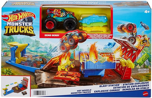 Autópálya játék Hot Wheels Monster Trucks robbanó állomás Csomagolás/doboz
