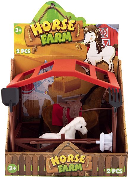 Figurka Teddies Kůň se sedlem s hříbětem fliška s ohradou s doplňky Obal/krabička