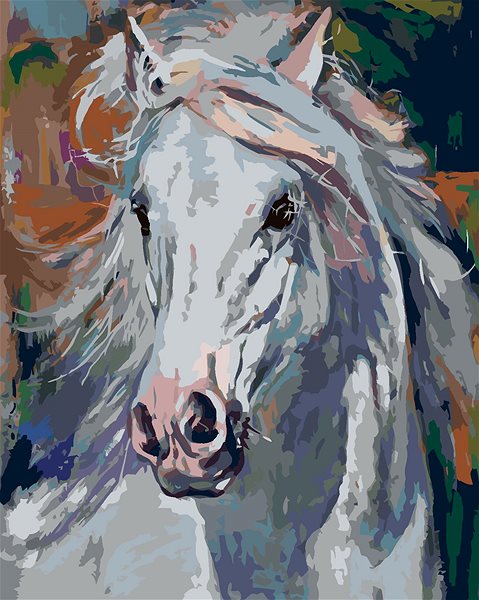Maľovanie podľa čísel Maľovanie podľa čísel – Biely kôň s rozviatou hrivou, 40 × 50 cm, bez rámu a bez napnutého plátna ...