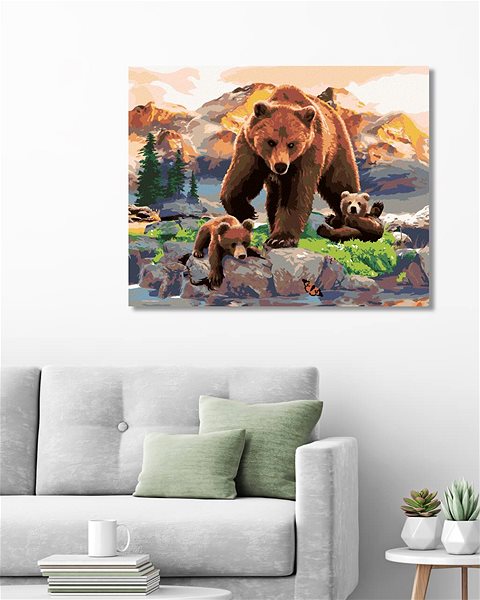Maľovanie podľa čísel Maľovanie podľa čísel – Medvedica a mláďatá pri potôčiku (Howard Robinson), 80 × 100 cm, napnuté plátno na rám ...