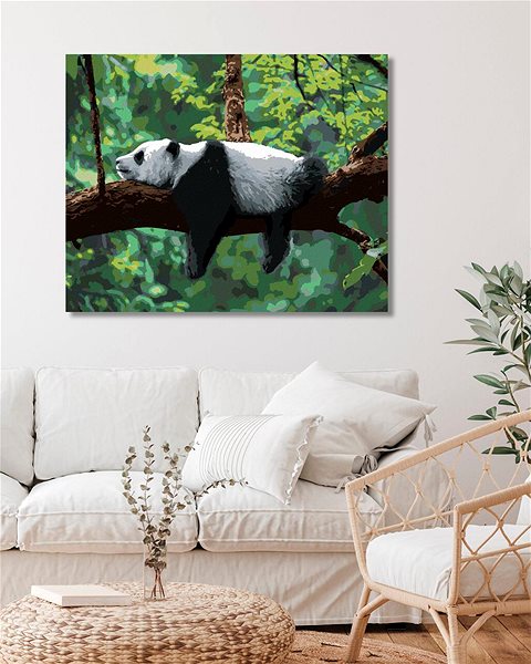 Maľovanie podľa čísel Maľovanie podľa čísel – Panda ležiaca na strome, 40 × 50 cm, bez rámu a bez napnutia plátna ...