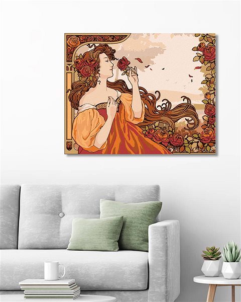 Maľovanie podľa čísel Maľovanie podľa čísel – Reprodukcia žena a ruža (Alfons Mucha), 80 × 100 cm, napnuté plátno na rám ...