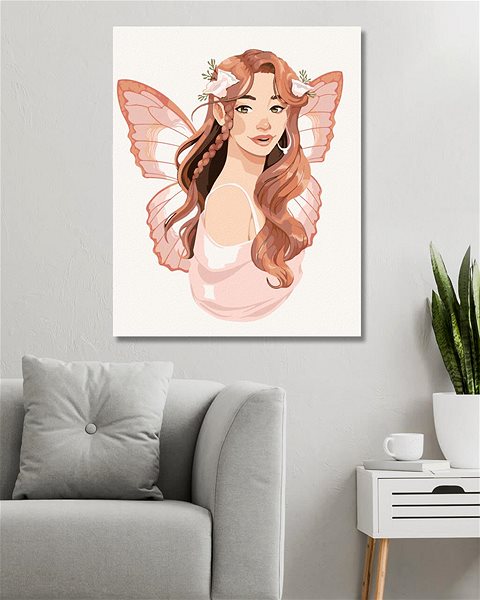 Maľovanie podľa čísel Maľovanie podľa čísel – Ružová žena s motýlími krídlami, 80 × 100 cm, napnuté plátno na rám ...