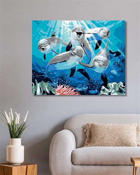 Maľovanie podľa čísel Maľovanie podľa čísel – Veselé delfíny (Howard Robinson), 40 × 50 cm, napnuté plátno na rám ...