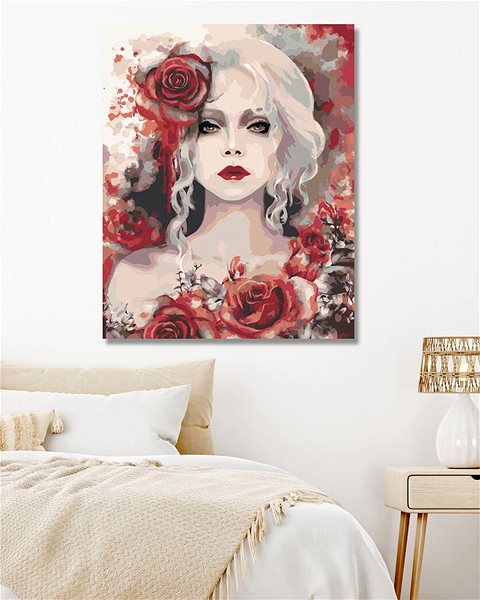 Maľovanie podľa čísel Maľovanie podľa čísel – Žena s červenými ružami, 40 × 50 cm, bez rámu a bez napnutia plátna ...