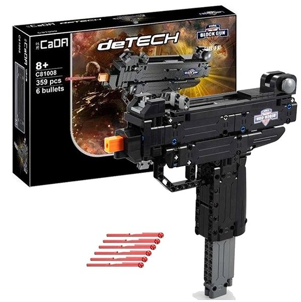 CaDA submachine gun Micro UZI building kit, 359 pieces, shoots plastic rods.
