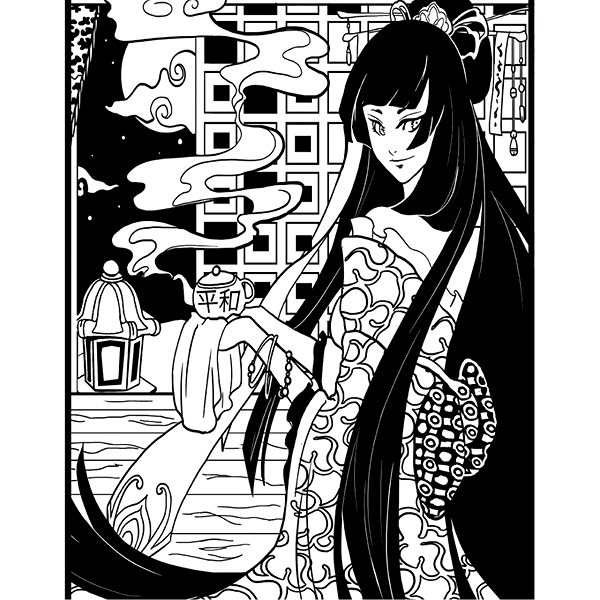 colouring page colourvelvet Velvet picture Tea ceremony .