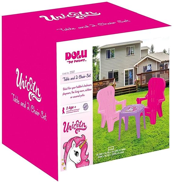 Kindermöbel Dolu Gartentisch für Kinder mit 2 Einhorn-Stühlen ...