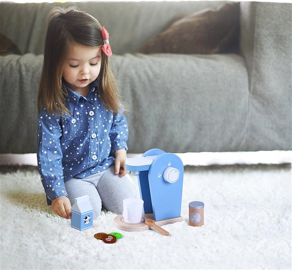 Derrson Wooden Coffee Maker Blue, set toy appliance.
