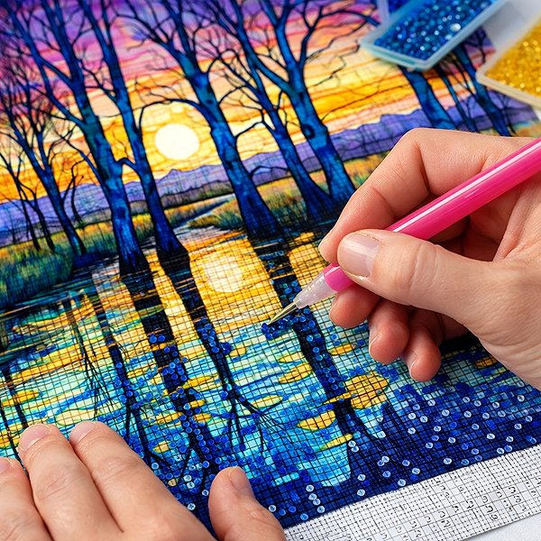 Diamantové malování Norimpex Břízy u jezera 30 × 40 cm ...